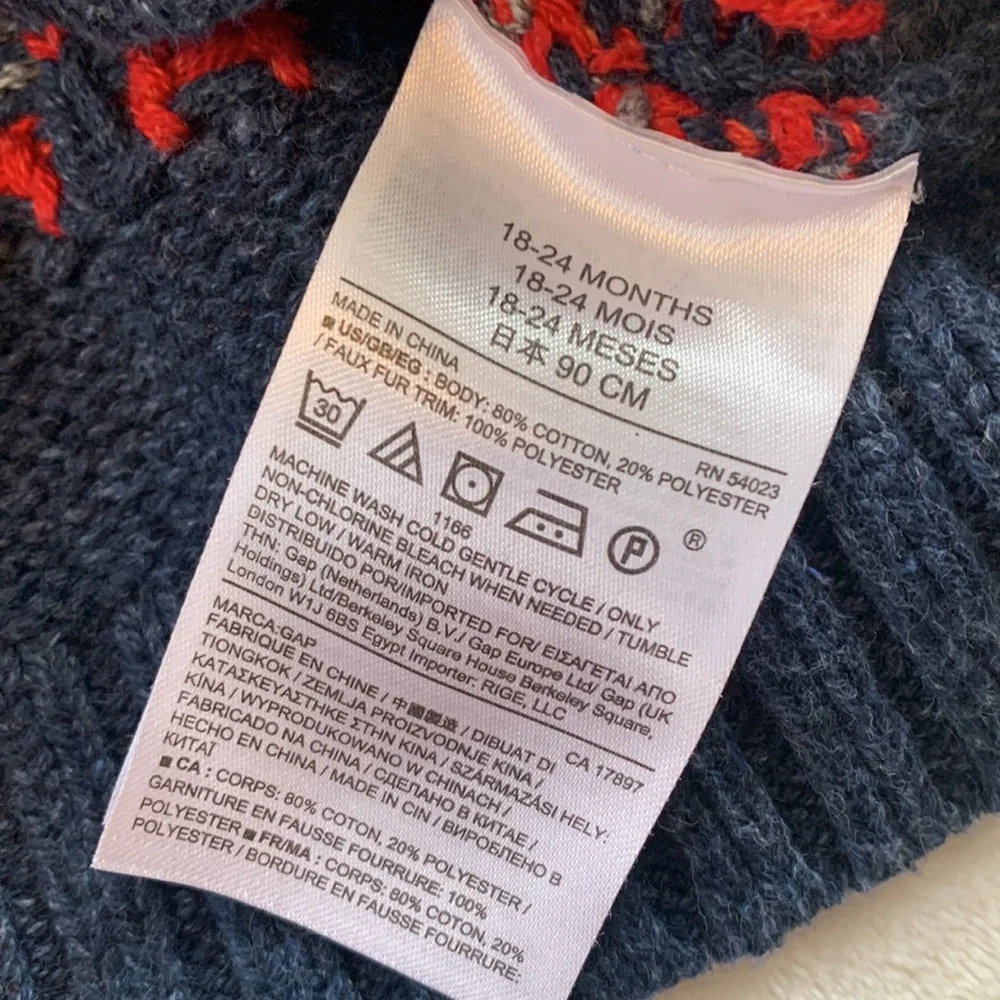 GAP Baby Boy Knit Sweater 18-24M Blue Cream Red Gray EUC